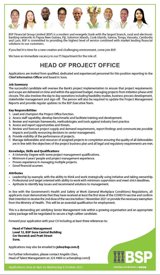 Head of Project Office Vacancy